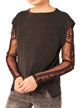 Free People Billie Layered Black Long Sleeve Lace Tee